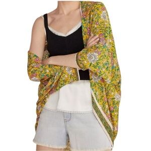 ANTHROPOLOGIE Floral Cocoon Kimono OS One Size‎ Top Resort Casual Beach Vacation